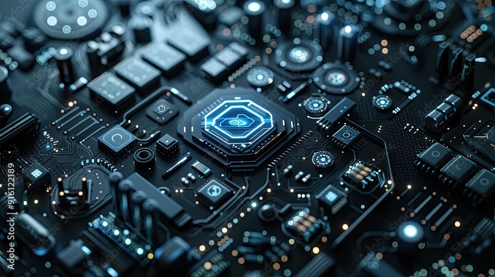 Futuristic Motherboard with Glowing Blue Circuits Futuristic Motherboard with Glowing Blue Circuits