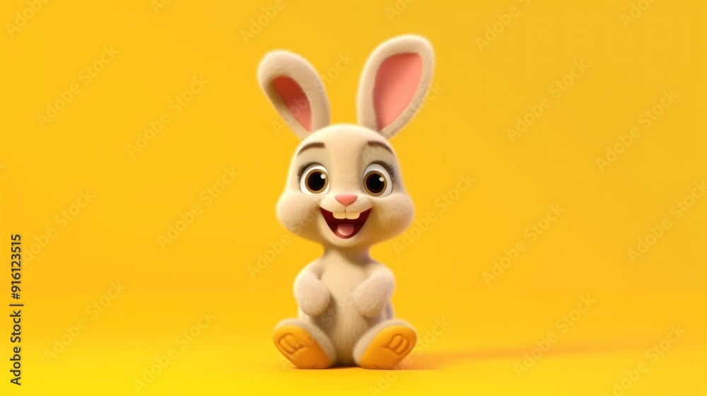 Cute Bunny on Yellow Background Cute Bunny on Yellow Background
