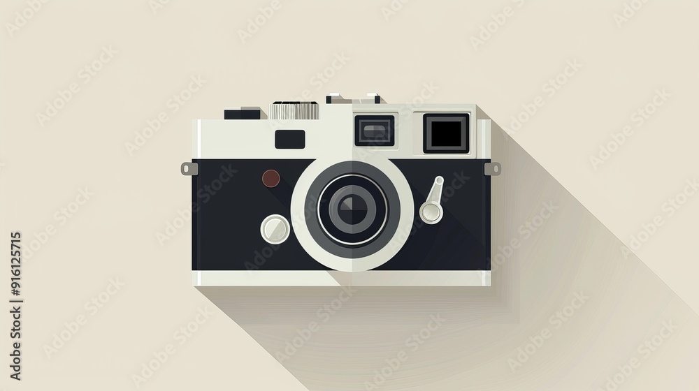 A clean, uncomplicated camera with a lens, minimalist 2D vector illustration, plain and neat lines A clean, uncomplicated camera with a lens, minimalist 2D vector illustration, plain and neat lines