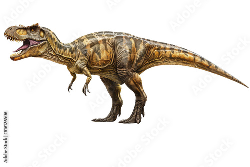 Carcharodontosaurus depicted on a white background, highlighting its large size, detailed features, and unique design for a clear and detailed view photo