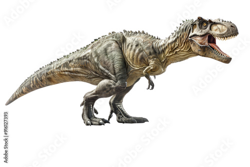 Clear image of Carcharodontosaurus on a white background, showcasing its massive size, detailed texture, and prominent features with clarity