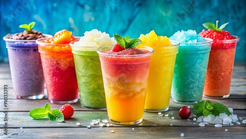 Colorful selection of refreshing slushies perfect for summer, summer, slushies, cold drinks, refreshing, colorful, ice