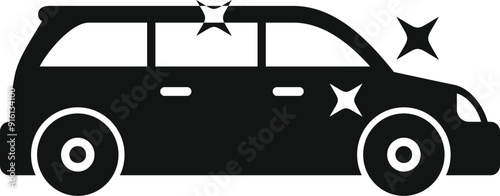 Black silhouette of a long luxury car sparkling clean after professional detailing