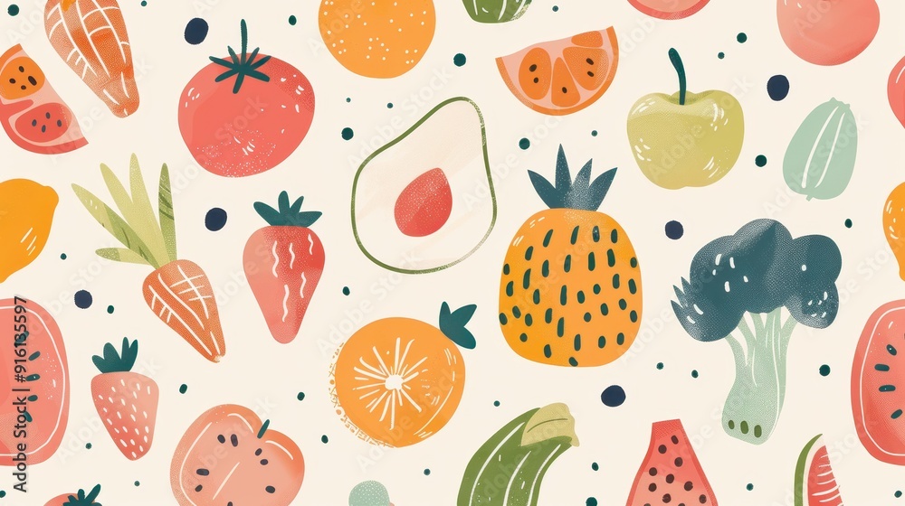 A vibrant array of fruits and vegetables is artistically arranged with bright colors A vibrant array of fruits and vegetables is artistically arranged with bright colors