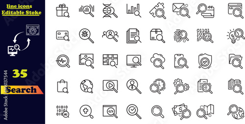 Set of 40 outline icons related to Search .