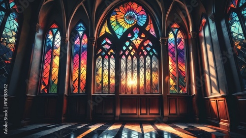 Cathedral Stained Glass Window at Sunset