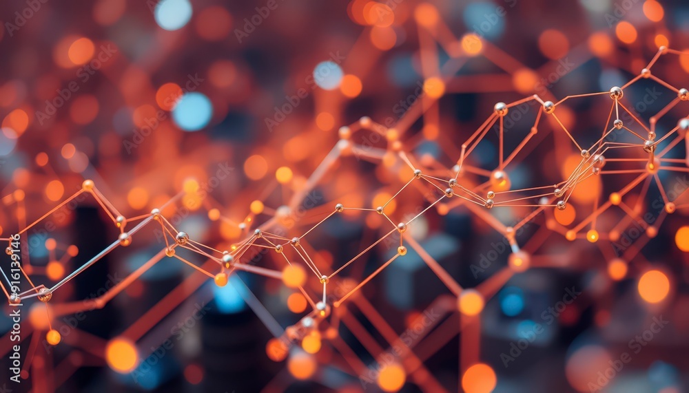 Abstract Network Connection with Orange and Blue Bokeh. Abstract Network Connection with Orange and Blue Bokeh.