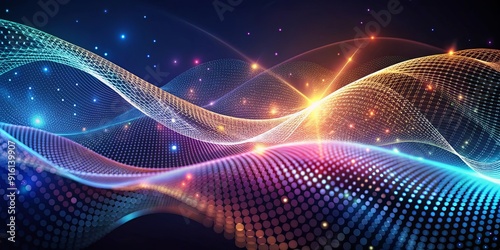 Futuristic technology background with flowing dynamic wave and abstract dots , abstract, technology, flow, futuristic