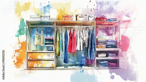 3D Watercolor Closet with Clothes: Bold and Beautiful Design