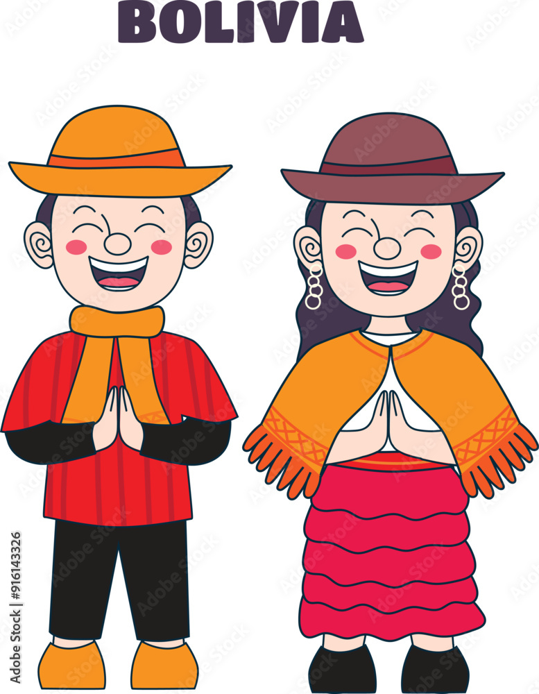 cute illustration of traditional Bolivian clothing. cute illustration of traditional Bolivian clothing.
