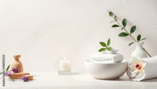 Wallpaper Mural Spa Still Life with White Towels and Candle. Torontodigital.ca