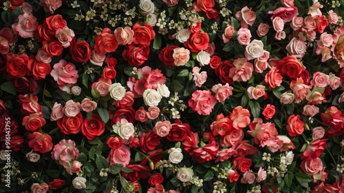 Wedding decor with red and pink rose wall