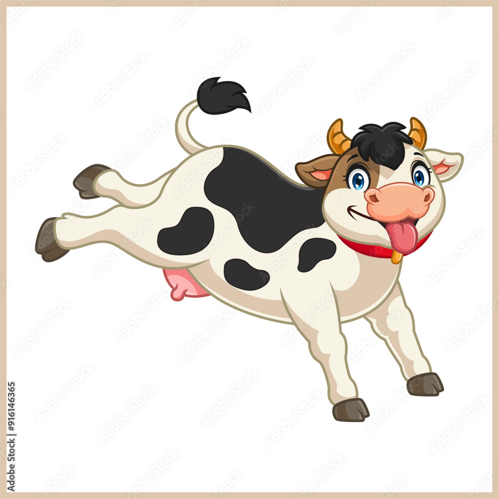 cartoon little cow jumping happily