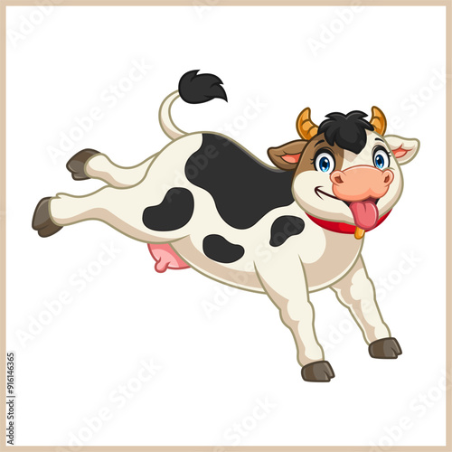 cartoon little cow jumping happily