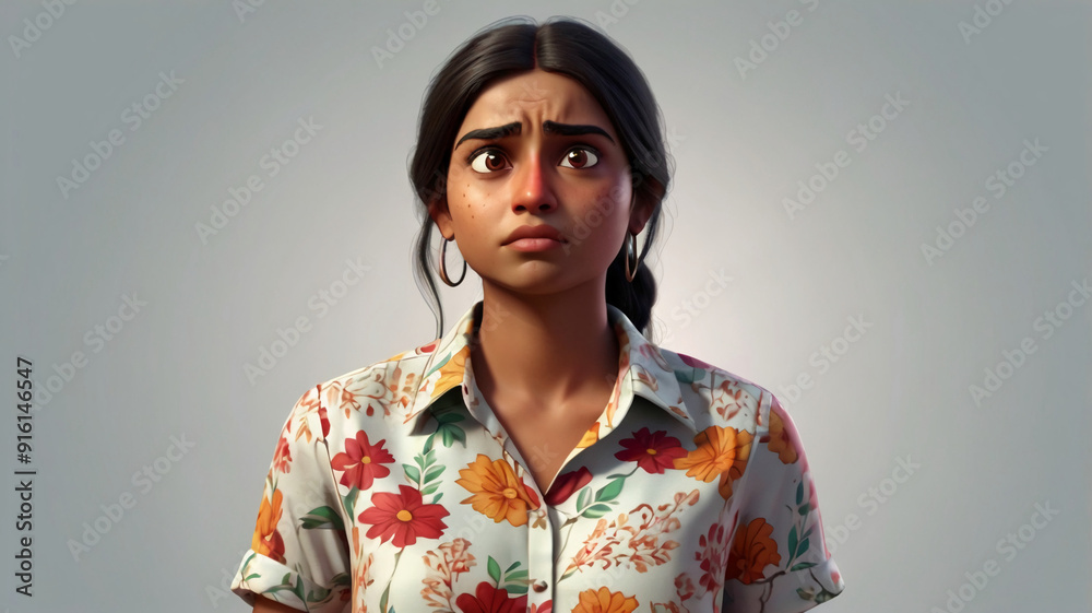 Sad stressed young woman Indian cartoon character Sad stressed young woman Indian cartoon character