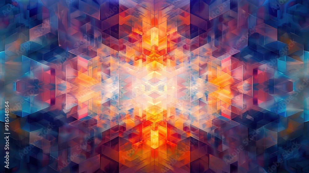 Fototapeta premium Vivid colors and dynamic shapes converge to create an energetic abstract design, highlighting symmetry and movement