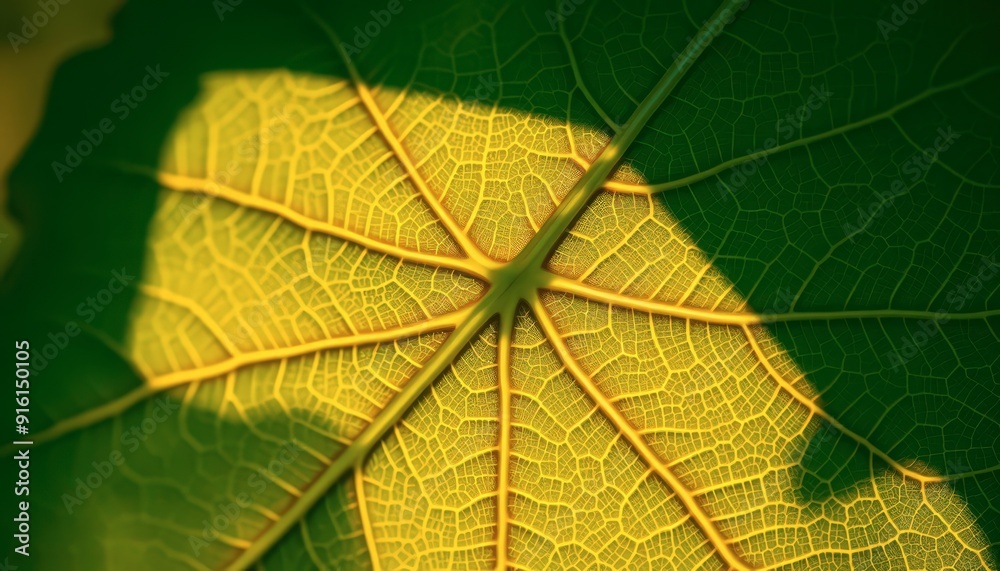 Obraz premium Leaf Vein Texture Closeup in Sunlight.