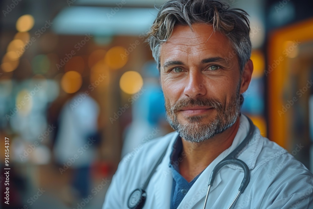 Fototapeta premium Italian doctor portrait, expert surgeon at wellness clinic for healthcare services