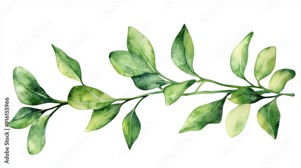 3D Watercolor Green Mistletoe with Bold Outlines -  Download