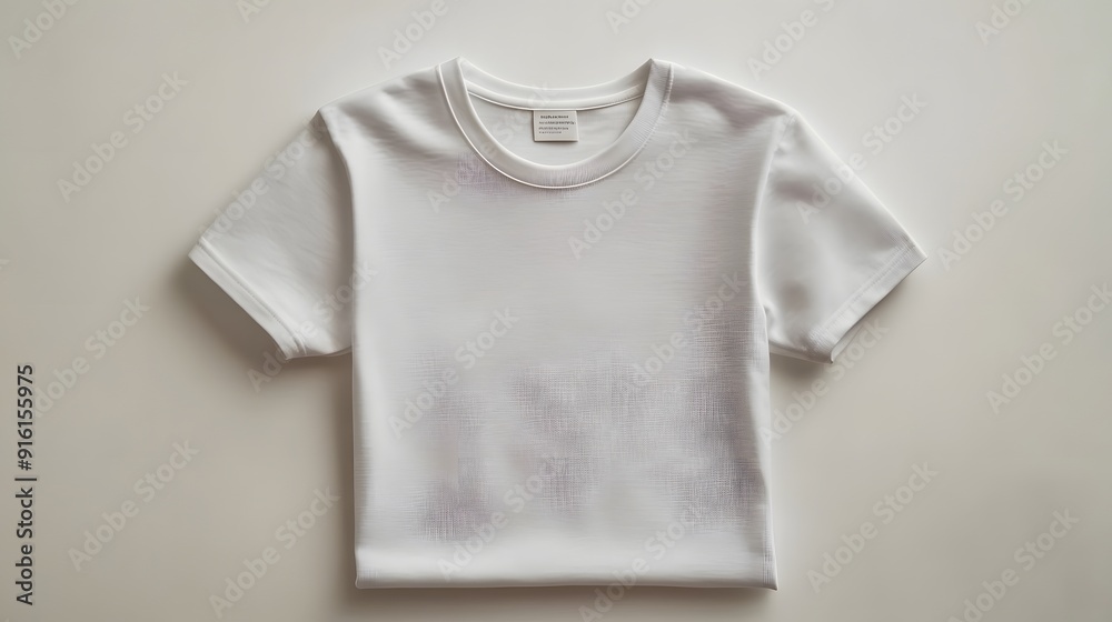 White t-shirt folded neatly on a plain white surface, showing subtle creases and fabric detail White t-shirt folded neatly on a plain white surface, showing subtle creases and fabric detail
