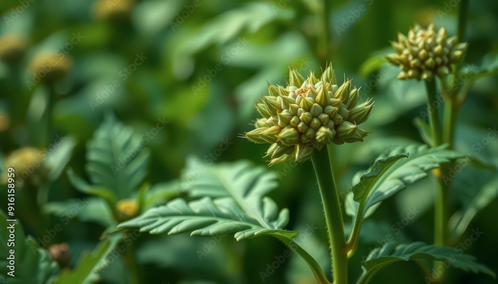 Close Up of Green Budding Flower in Garden. Close Up of Green Budding Flower in Garden.