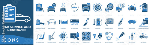 Car Service and Maintenance icon. Vehicle Inspection, Automotive Repair, Car Maintenance, Auto Service and Engine Diagnostics