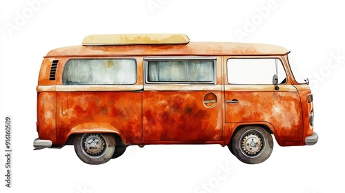 3D Watercolor Orange Camper Van Illustration with Bold Outlines -  Download