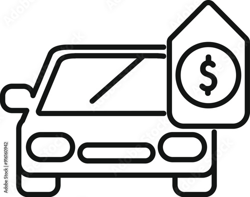 Line drawing of a car with a price tag attached to it, representing the concept of car ownership costs
