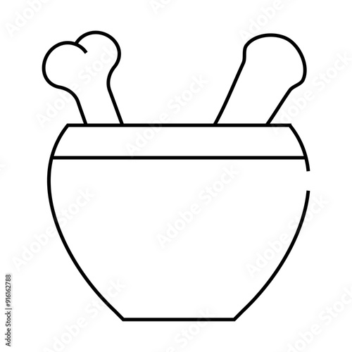 mortar with bone line icon vector. mortar with bone sign. isolated contour symbol black illustration