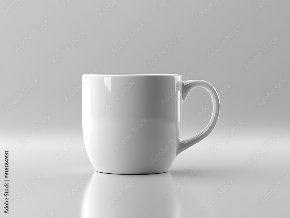 White mug on a light grey background with a subtle reflection to enhance the minimalist feel White mug on a light grey background with a subtle reflection to enhance the minimalist feel