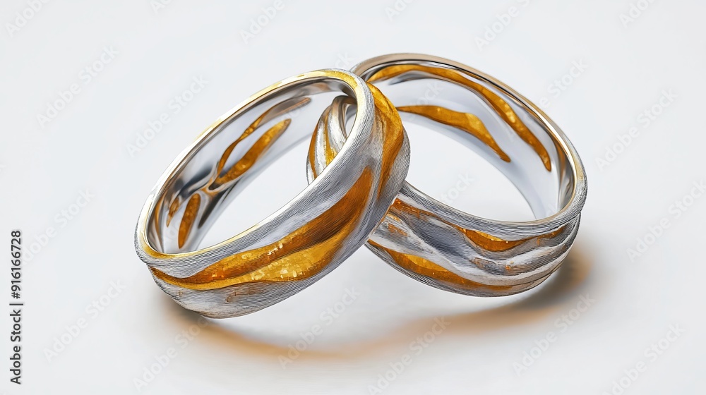 3D Watercolor Silver & Gold Wedding Rings | Elegant Design 3D Watercolor Silver & Gold Wedding Rings | Elegant Design