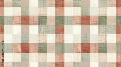 Wallpaper Mural A textured checkered fabric with red, green, and cream squares arranged in a uniform pattern Torontodigital.ca