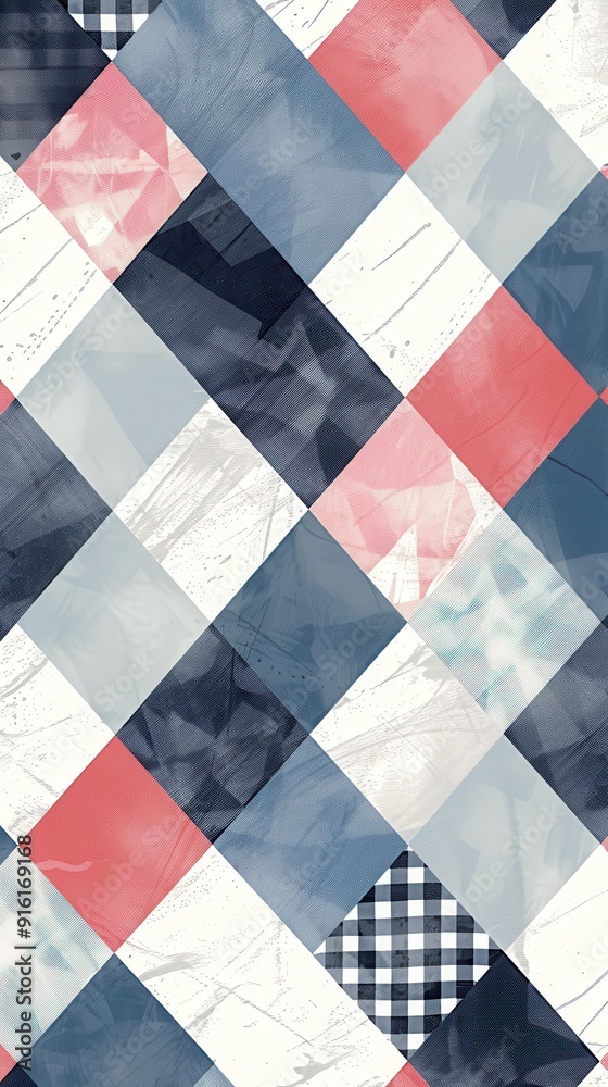 A vibrant patchwork quilt with a variety of geometric shapes and colors creating an appealing textile pattern A vibrant patchwork quilt with a variety of geometric shapes and colors creating an appealing textile pattern