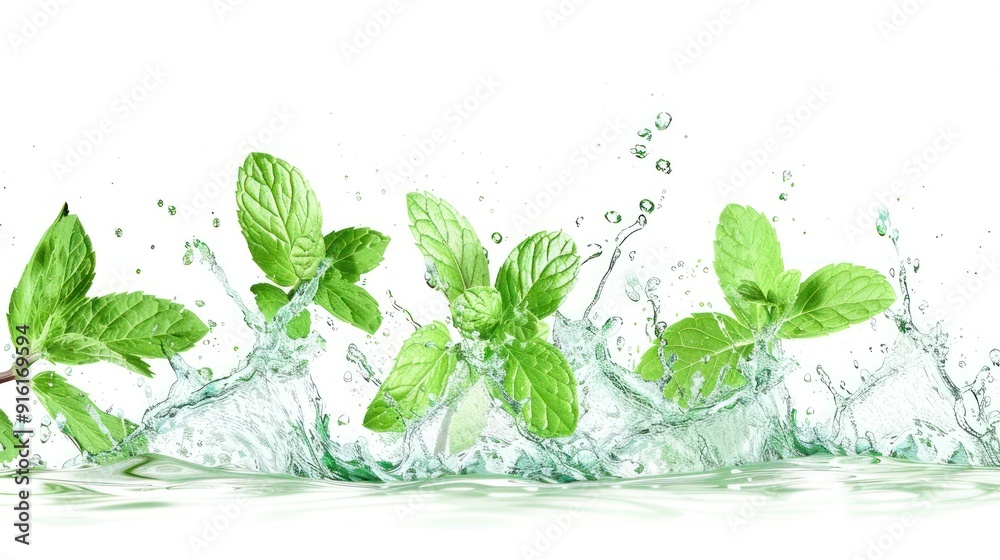 Fresh Mint Leaves Splashing in Water Fresh Mint Leaves Splashing in Water
