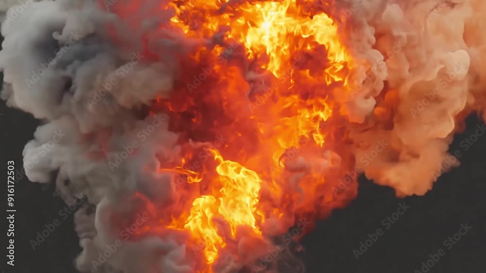 Fire Explosion Overlay- Static shot of a realistic fire explosion with transparent background. The flames burst and spread, creating a dramatic and intense effect