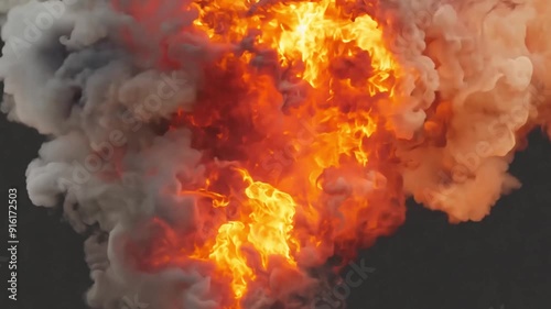 Fire Explosion Overlay- Static shot of a realistic fire explosion with transparent background. The flames burst and spread, creating a dramatic and intense effect