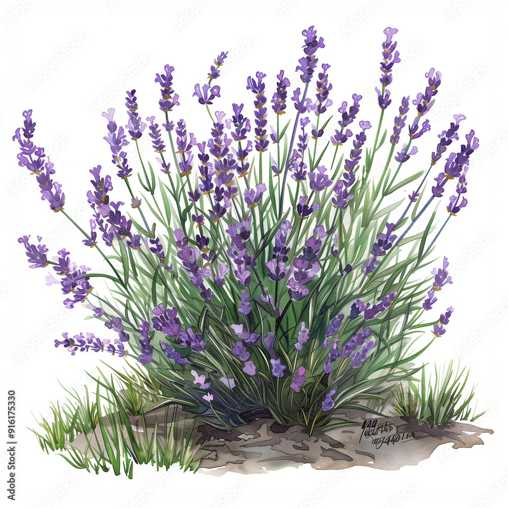 A vibrant illustration of lavender flowers in a natural setting.