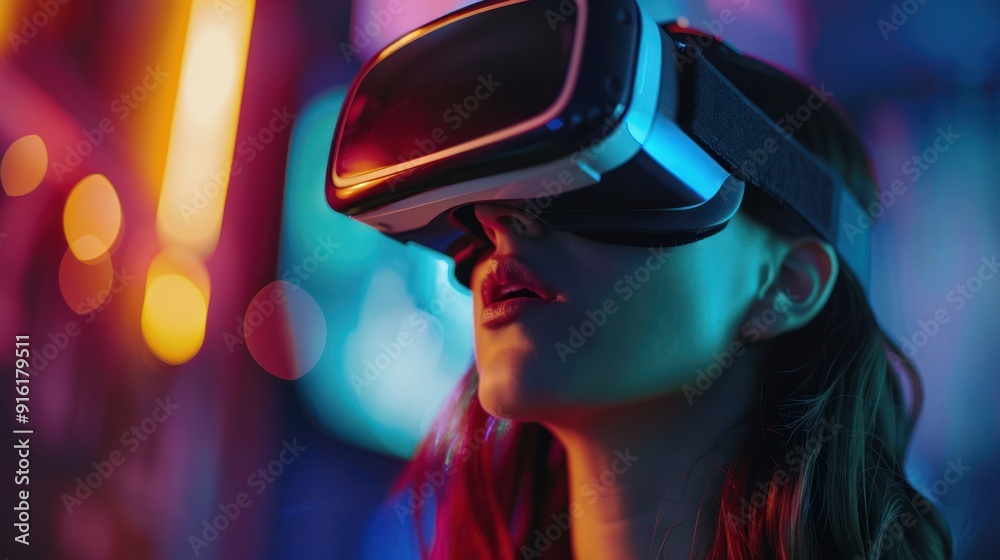 Woman wearing VR Headset in a City Setting Woman wearing VR Headset in a City Setting