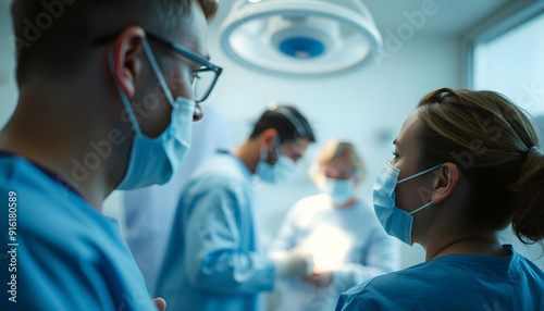 Two Surgeons in Scrubs Wearing Face Masks in an Operating Room