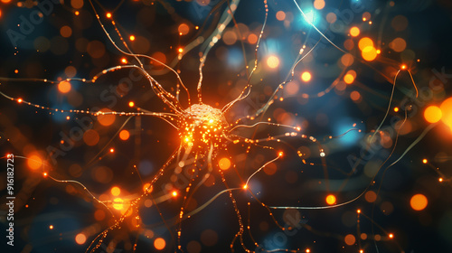 glowing neurons complex network in brains, information flow and processing in brain neuron 