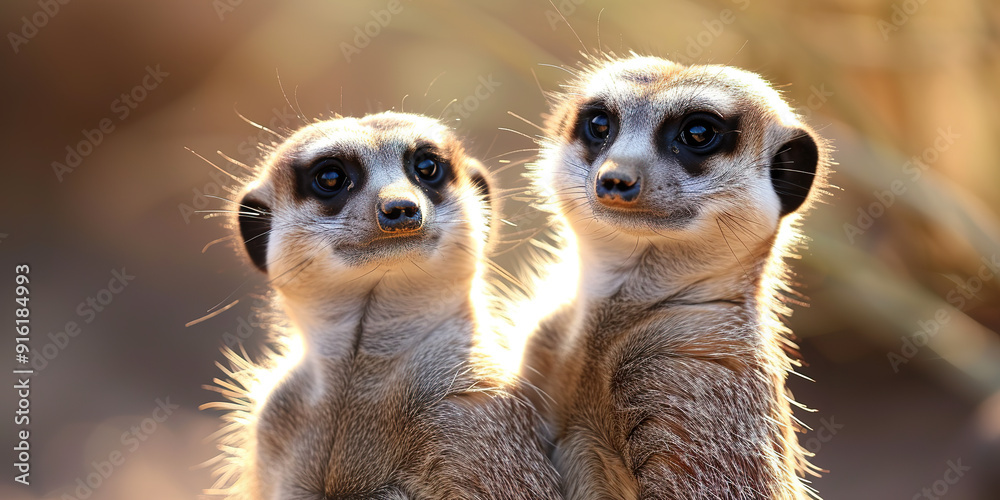 Fototapeta premium Two Meerkats Looking Directly at the Camera.