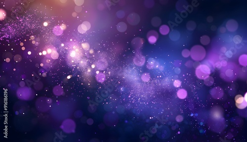 Dark purple background with glowing particles and bokeh lights. Abstract vector illustration of night sky. Background design for wedding, party or other events. Vector Illustration on dark blue backgr