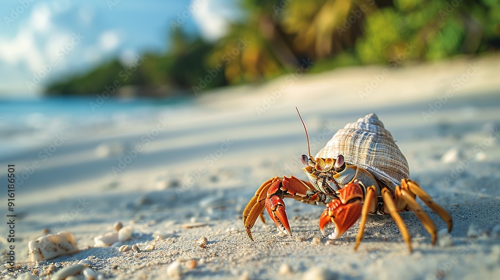 Hermit Crab Walking on a Sandy Beach Hermit Crab Walking on a Sandy Beach
