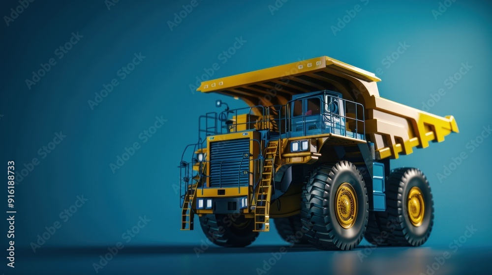 Fototapeta premium Yellow Dump Truck on Blue Background