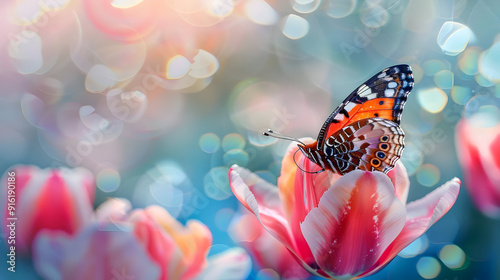 Wallpaper Mural Butterfly on a Tulip Flower with a Bokeh Background Illustration Torontodigital.ca