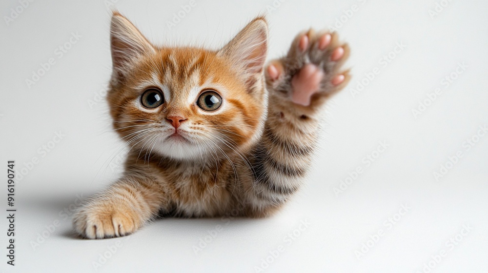 High Five Cat on White Background, Playful Pet Pose - Generative AI High Five Cat on White Background, Playful Pet Pose - Generative AI
