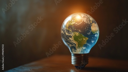 Earth hour. Planet in lightbulb