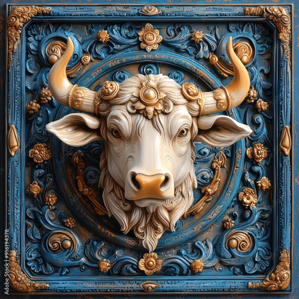 Fototapeta premium Taurus Zodiac Sign Horoscope Artwork with Exquisite Craftsmanship and Vibrant Colors, Generative Ai