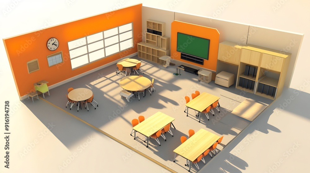 Modern Classroom Interior Design with Orange Walls Modern Classroom Interior Design with Orange Walls