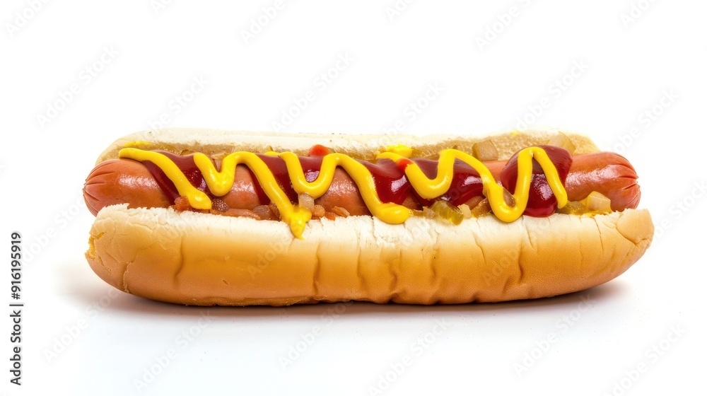 A Classic Hot Dog with Mustard and Ketchup A Classic Hot Dog with Mustard and Ketchup